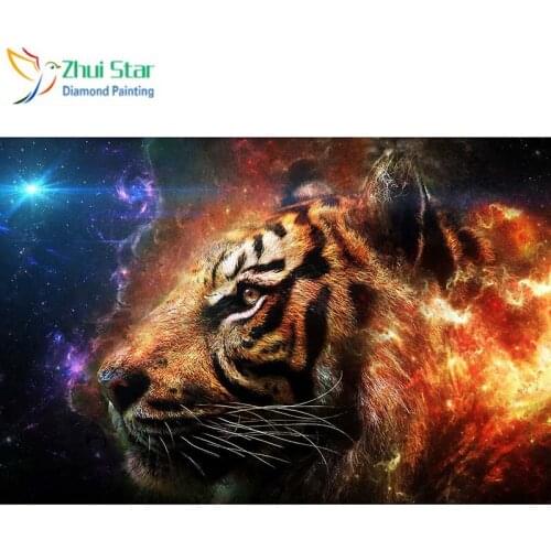 Full Square 5D DIY Diamond Painting "Fire Tiger" Embroidery Cross Stitch Mosaic Home Decor Gif CJ9