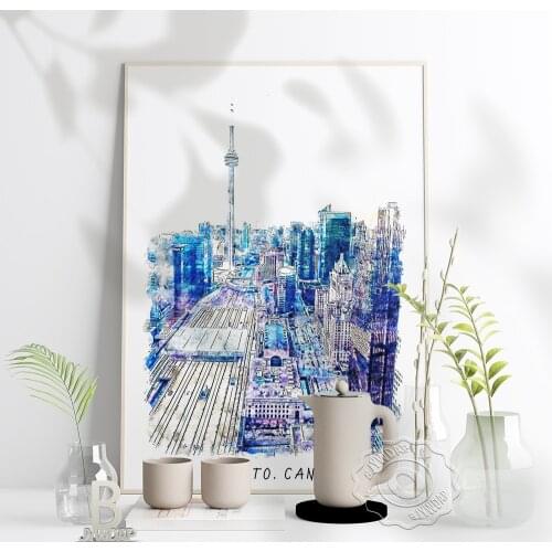 Watercolor City Canada Toronto Poster, Canada Cityscape Scenery Print, Toronto World Travel Wall Stickers Home Decor Kids Gift