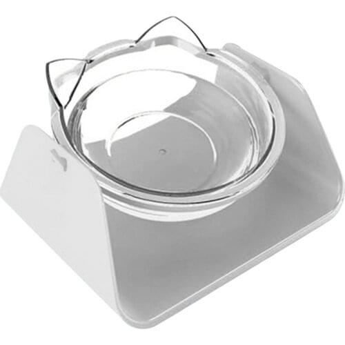 Food Grade PC Raised Cat Bowl 15 Degrees Tilted Transparent Pet Feeder Food Dish Water Bowl For Cats Small Dogs