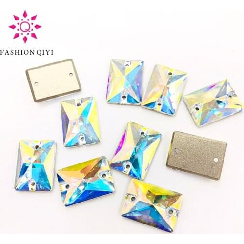 Rectangle Hand-sewn rhinestones High quality Flat bottom double hole AB color sew on rhinestones DIY Clothing & Accessories