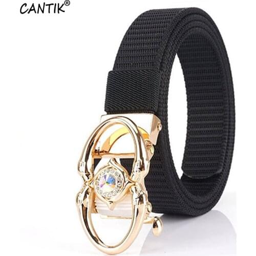 CANTIK Quality Ladies Nylon & Canvas Belts Crystal Diamond Decorative Automatic Buckle Clothing Accessories Women 2.5cm CBCA297