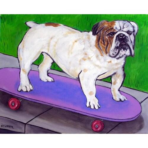 Bulldog Skate Boarding signed dog Decorative Painting Canvas Wall Art Living Room Posters Bedroom Painting Decor Unframed