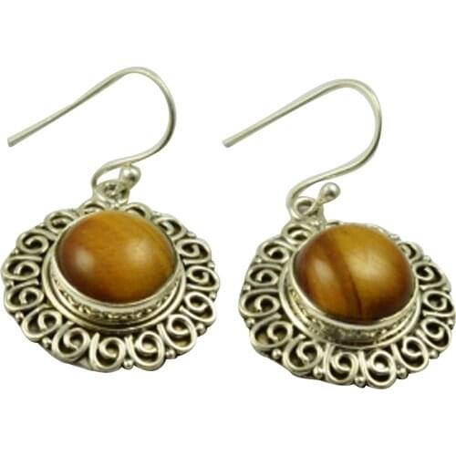 Lovegem Genuine Tiger Eye Earrings 925 Sterling Silver, 35.2 mm, AE2248