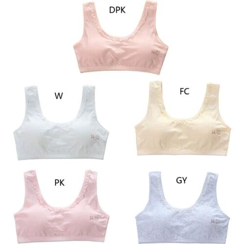 Young Girls Cotton Sports Training Bra Wide Strap Lace U-Neck Puberty Bralette Cartoon Rabbit Print Wirefree Padded Vest Crop T
