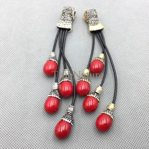 Boho Teardrop Pearl Jewelry Leather Fringe Tassel Pendant Silver Or Gold Electroplated Rhinestone Charms In 130*13 mm PM4699