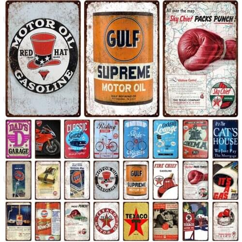 Motor Oil Plaque Vintage Metal Tin Signs Bicycle Garage Gas Station Decorative Plaque Tyre Service Retro Wall Art Poster 20X30Cm