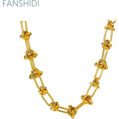 FANSHIDI Stainless Steel Knot Gold Chain Necklace For Women Heavy Duty Choker Rope Couple Clavicle Chain