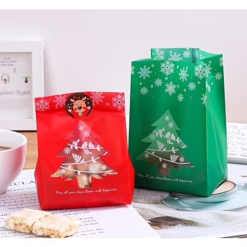 10pcs Snowflake Christmas Tree Gift Bags Merry Christmas Baking Packaging Bag Candy Boxes Xmas Decorations for Home 2021 Navidad
