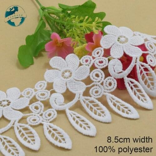 3yards 8.5cm white polyester embroidery lace french lace ribbon fabric guipure diy trims warp knitting sewing Accessories#4002