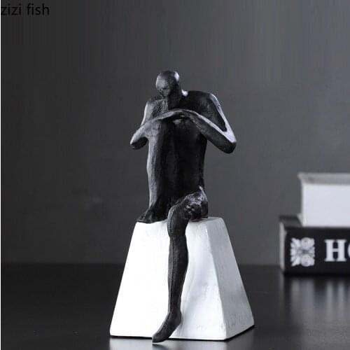 Abstract Resin Black Character Sculpture Character Model Desktop Decoration Thinking Modern Thinker Statue Figurine Home Decor
