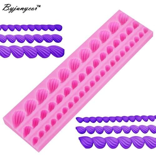 Byjunyeor M682 Lace Shell Relief Border UV Resin Silicone Mold Fondant Chocolate Candy Lollipop Crystal Epoxy Soft Clay Bake