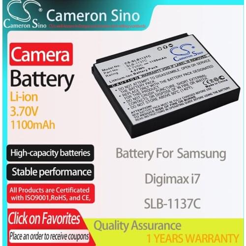CameronSino Battery for Samsung Digimax i7 fits Samsung SLB-1137C Digital camera Batteries 1100mAh 3.70V Li-ion Black