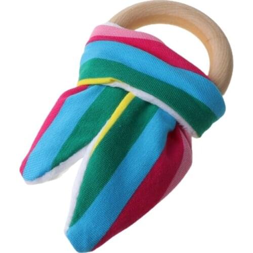 Handmade Wooden Natural Baby Teething Ring Chewie Teether Bunny Sensory Toy Gift Wholesale