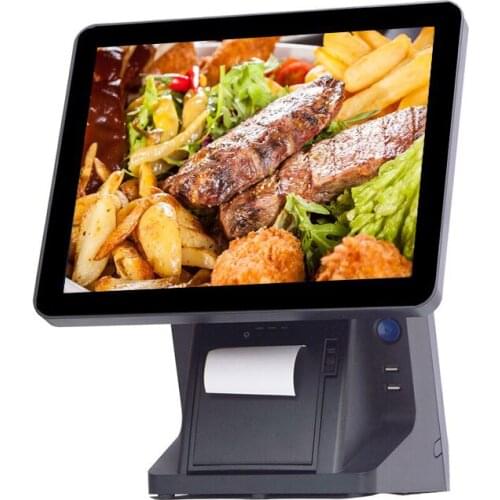 Hot sales POS machine for Commercial EPOS black touch screen 15 inch POS Terminal with 80mm built-in printer VFD cashier
