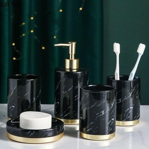 Imitation Marble Ceramic Portable Soap Dispenser Shower Accessories Shampoo Empty Bottle Toothbrush Cup Bathroom Supplies