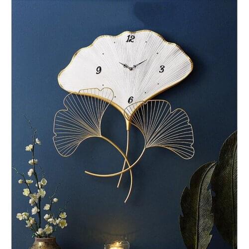 Chinese Wrought Iron Ginkgo Leaf Resin Wall Clock Wall Hangings Home Livingroom Wall Mural Decoration Hotel Wall Sticker Crafts