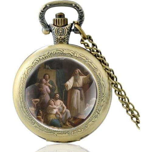 Classic Interior of Noahs Ark Pattern Vintage Quartz Pocket Watch Men Women Charm Pendant Necklace Hours Clock Gifts