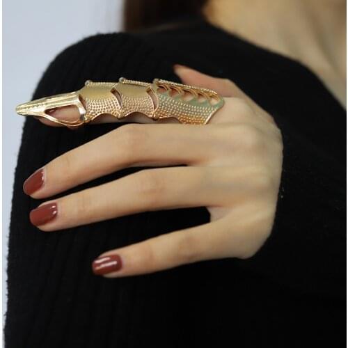 NEW Cool Boys Punk Gothic Rock Scroll Joint Armor Knuckle Metal Full Finger Ring Gold Cospaly Ring Halloween DIY Decoration