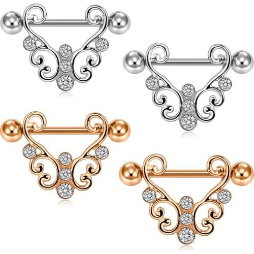 2pcs Women Titanium Nipple Piercing Heart Barbell 14G lace Nipple Shield Flower Charming Nipple Rings For Body Piercing Jewelry
