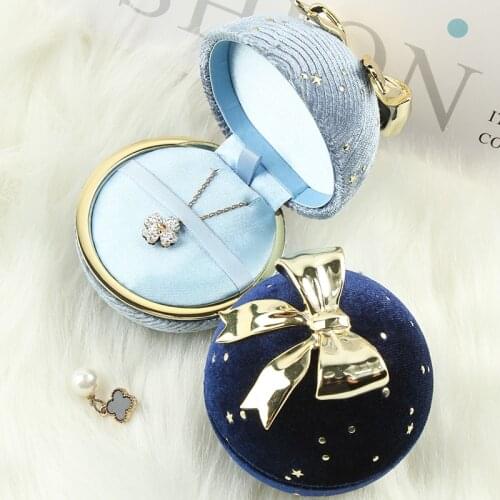 Royal Blue Sphere With Bow Jewelry Gift Box Christmas Gift Box Inlaid Phnom Penh Wedding Ring Pendant Box or Case