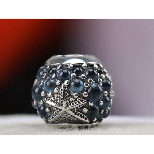 Summer Collection Original 925 Sterling Silver Oceanic Starfish Charm Frosty Mint CZ Beads Fit European Bracelets DIY