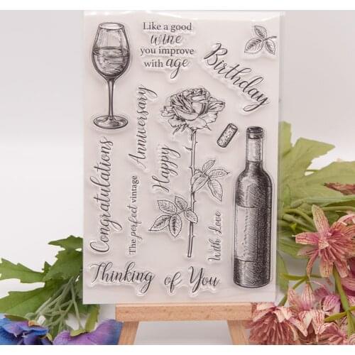 Red Wine Glasses Metal Cutting Dies DIY Scrapbooking Paper Photo Album Crafts Mould Punch Stencils Transparent Silicone Stamps