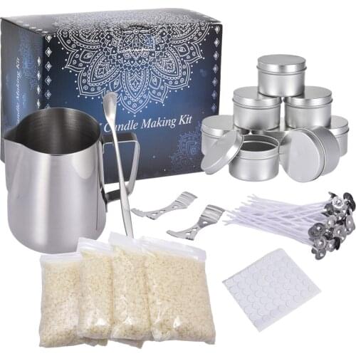 Soy Bean Wax Candle Making Kit Candle Wicks Stickers For Beginner Cup,8pcs Can,480g Beeswax,50pcs Wax Core,clip,Spoon