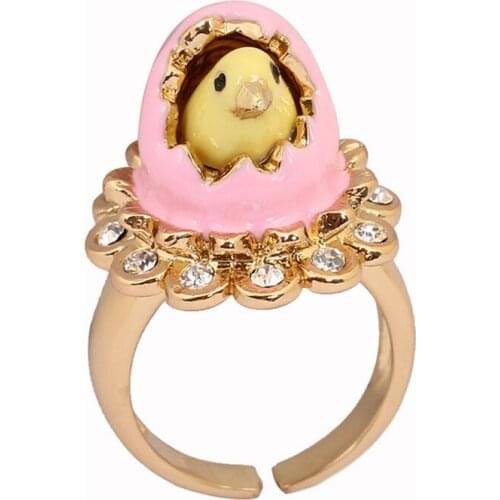 New product eggshell chicken ring hand-painted enamel glaze gold-plated adjustable cute fashion personality trend ladies rings