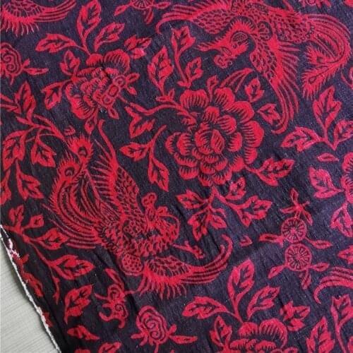 NW74 Peony Phoenix Red/Yellow 100% Cotton Manual Weaving Fabric Handicraft Printing And Dyeing Coarse Fabric Decoration Clothes