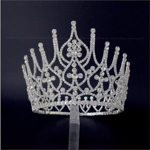 Full Large Crowns For Lady Bridal Weddind Tiaras Miss Beauty Pageant Queen Headwear Rhinestone Fashion Jewelry Hair Crown 01681