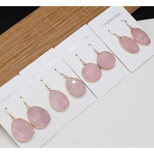 Natural Stone Earrings Pink Crystal Gentle And Generous Girl Heart Bursting With Temperament Ladies