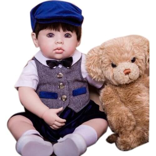 50 CM Silicone Vinyl Reborn Baby Doll Like Real Newborn Boy Toddler with Plush Bear Play House Bedtime Toy Kid Gift