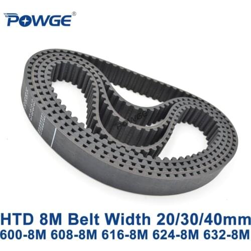 POWGE HTD 8M synchronous belt C=600/608/616/624/632 width 20/30/40mm Teeth 75 76 77 78 79 HTD8M Timing Belt 600-8M 616-8M 632-8M