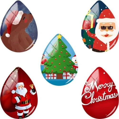 TAFREE Merry christmas Santa Claus snowman 18x25mm DIY Tear Drop Shape Glass Cabochon Flat Back Jewelry Making Findings CM820