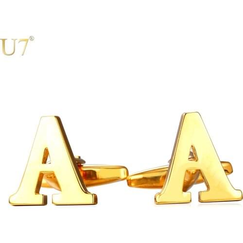 U7 New Alphabet A Letter Cufflinks For Mens Fashion Jewelry Trendy Gold/Silver Color Name Jewelry Cufflinks Box C201