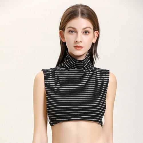 2021 Autumn Winter Women Half Shirt Striped Black White Knitted Fake Collar Lady Turtleneck False Detachable Collars Blouse Tops