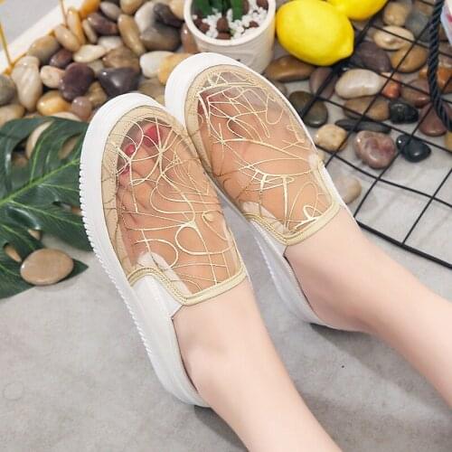 QWEDF Women canvas casual Shoes Flat Platform Wedges Shoes Women breathable sneakers Open Heel Backless Loafers shoes CR-50