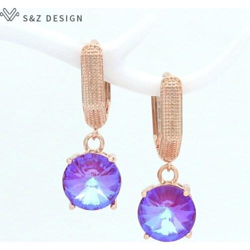 S&Z DESIGN Luxury Colorful Round Crystal Dangle Earrings New Fashion Drop Earrings For Women Elegant Party Wedding Jewelry Gift