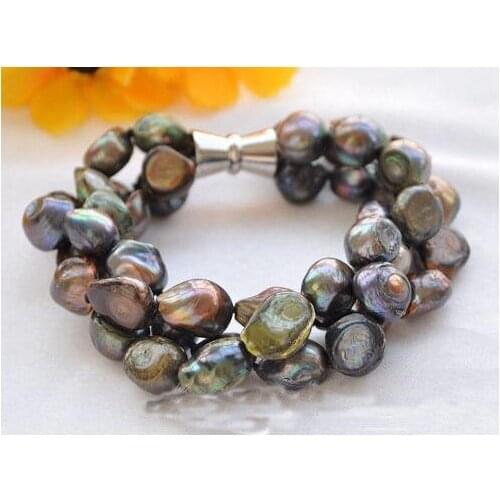 Handwork Real Pearl Bracelet,8inches 10-16mm Baroque Black Freshwater Pearl Bracelet,Women Gift Jewellery