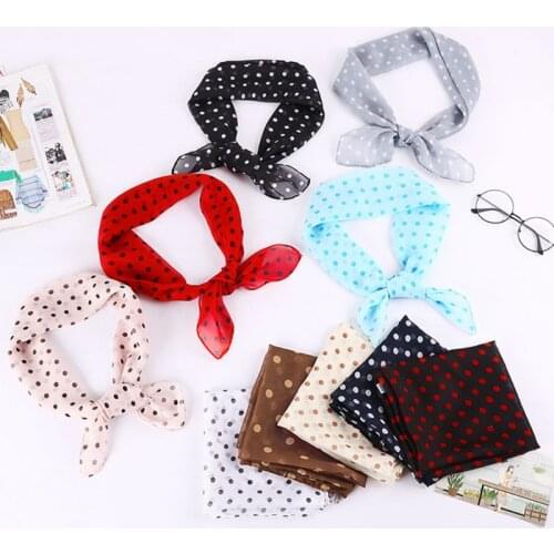 70x70cm Women Chiffon Square Scarf Classic Polka Dot Neckerchief Handkerchiefs Dress Accessory