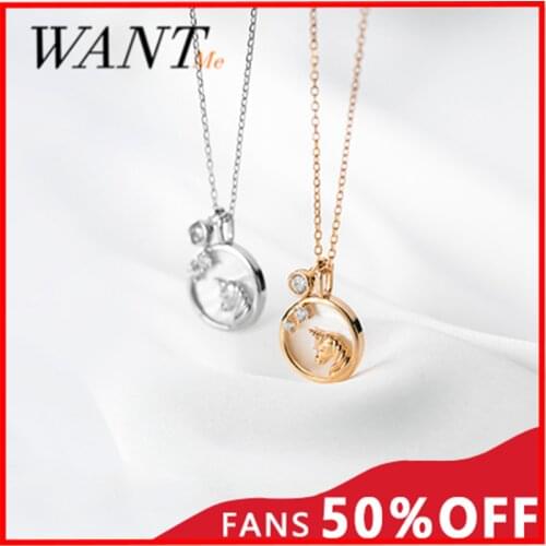 WANTME Chic Star Pave Zircon Geometric Unicorn Clavicle Chain Necklace for Women Genuine 925 Sterling Silver Teen Punk Jewelry