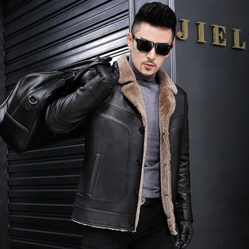 Natural Wool Fur Winter Genuine Sheepskin Leather Jacket Men Clothes 2020 Plus Size Coat JLK17722 MY787