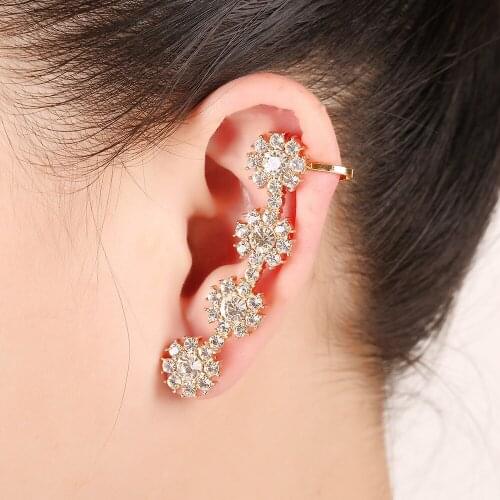 ZLDYOU High Quality Zircon 4 Flowers Ear Cuff Fashion Women Gift Full Crystal Sunflower Earcuff Gold Silver Plated Clip Earrings