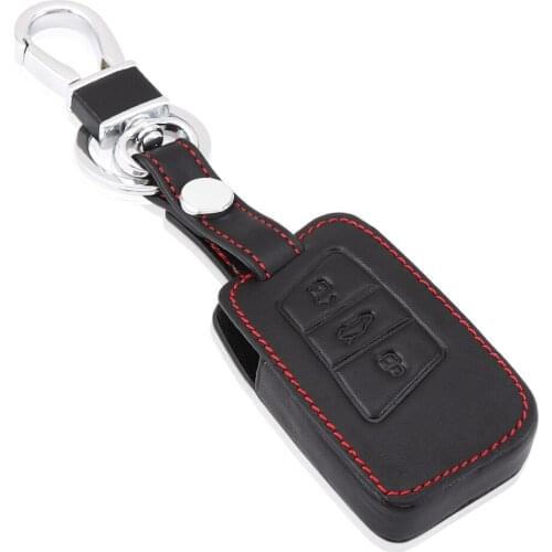 1pc Leather Key Fob Case Bag Key Chain Ring Cover For Skoda Superb A7 For Volkswagen VW Passat B8 2015 2016 2017,Car accessories