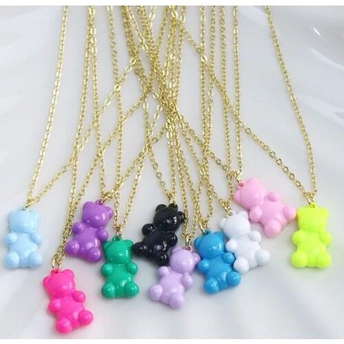 10 Pcs Tiny Lovely Colorful Bear pendant Necklace Mix color Bear Pendant necklace New design Necklace fashion 8526
