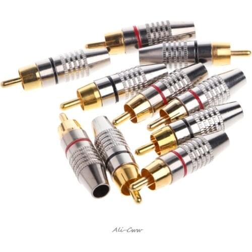 10 Pcs RCA Plug Audio Video Locking Cable Connector Gold Plated