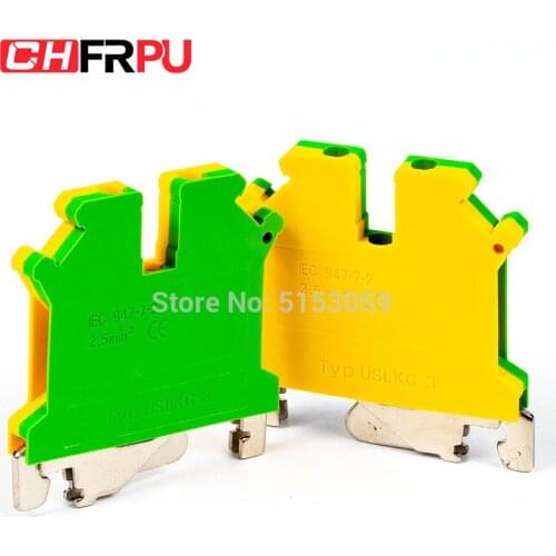 10PCS USLKG3 Universal DIN Rail Mounted Grounding terminal Screw Type Connector Electrical Crimp Terminator