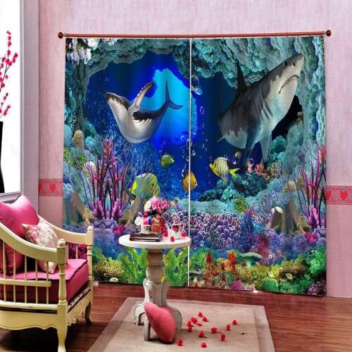 Underwater world 3D Curtains Living Room shark Design Kids Room Curtain For Window The Bedroom Drapes Blackout