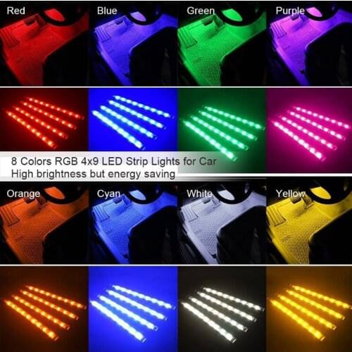 4x 9LED RGB Car Interior Atmosphere Footwell Strip Light USB Charger Decor Lamp