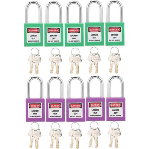5Sets 38mm Padlock Lockout Tagout Hard-Wearing with 10 Keys Writable Label for Machine Building Security new